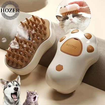 3-in-1 Electric Pet Grooming Brush with Steam Spray | Cat & Dog Detangler Comb